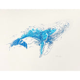 2 Colour screenprint of a Blue Whale. Originally designed and Hanprinted by Geordan Moore from the Quarrelsome Yeti.